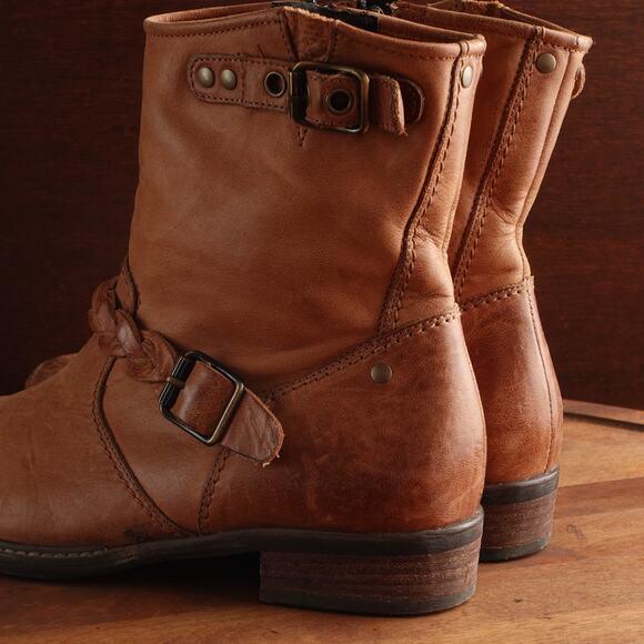 Paul Green Boots WMS SZ UK 5 US 7.5 Brown Munchen Nathan Leather Moto Ankle Zip - Picture 9 of 16